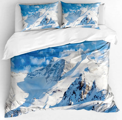 Juego de ropa de cama de esquí, deportes de invierno, esquí, nieve y montaña