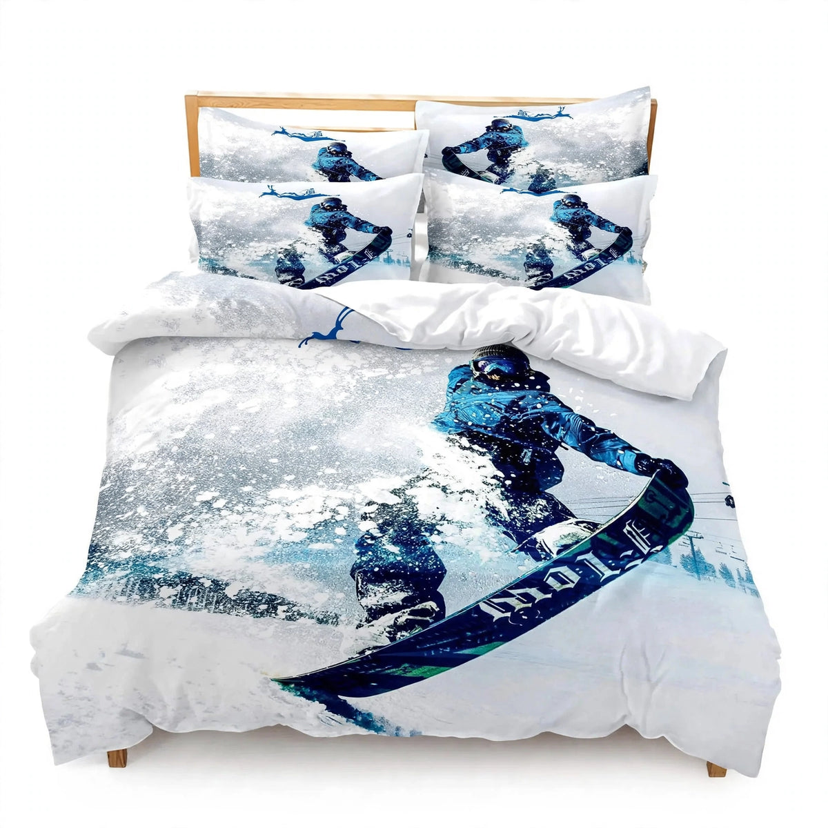 Juego de ropa de cama de esquí, deportes de invierno, esquí, nieve y montaña