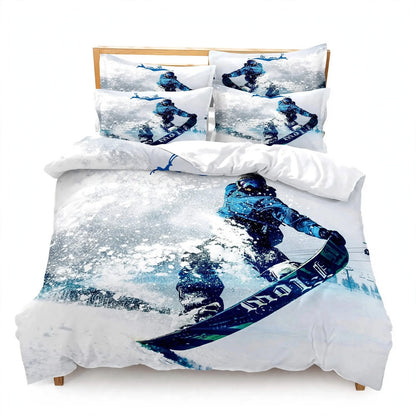 Juego de ropa de cama de esquí, deportes de invierno, esquí, nieve y montaña