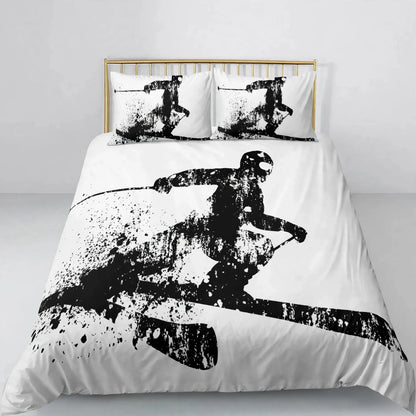 Juego de ropa de cama de esquí, deportes de invierno, esquí, nieve y montaña