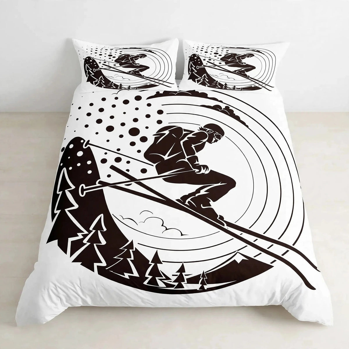 Juego de ropa de cama de esquí, deportes de invierno, esquí, nieve y montaña