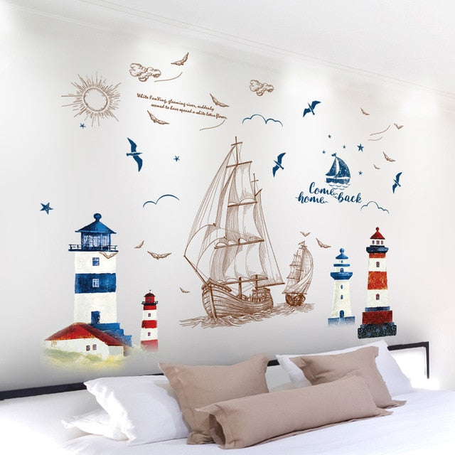 Lighthouse and boat sticker