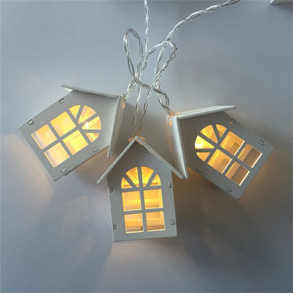 LED garland of 10 wooden houses
