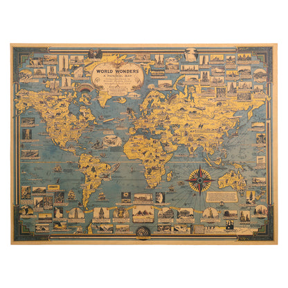 Carte du monde avec les merveilles du monde vintage