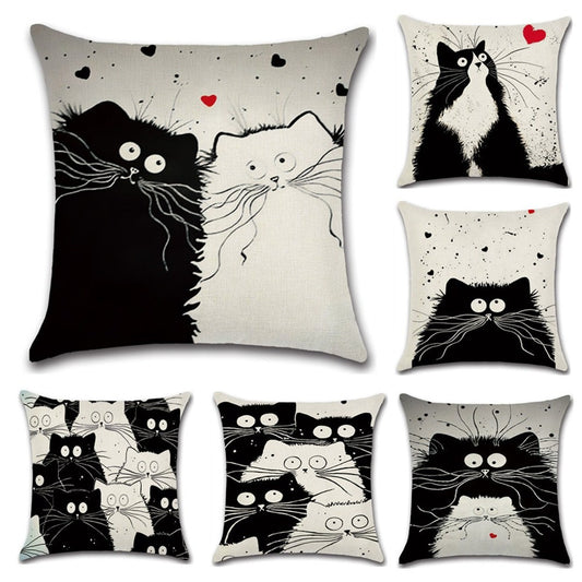 Housse de coussin Chat Black and White