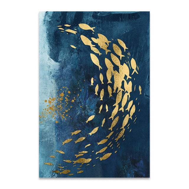 Art mural Canvas Golden Blue Sea