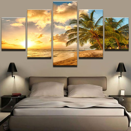 Arte de pared de palmeras y sol, 5 piezas