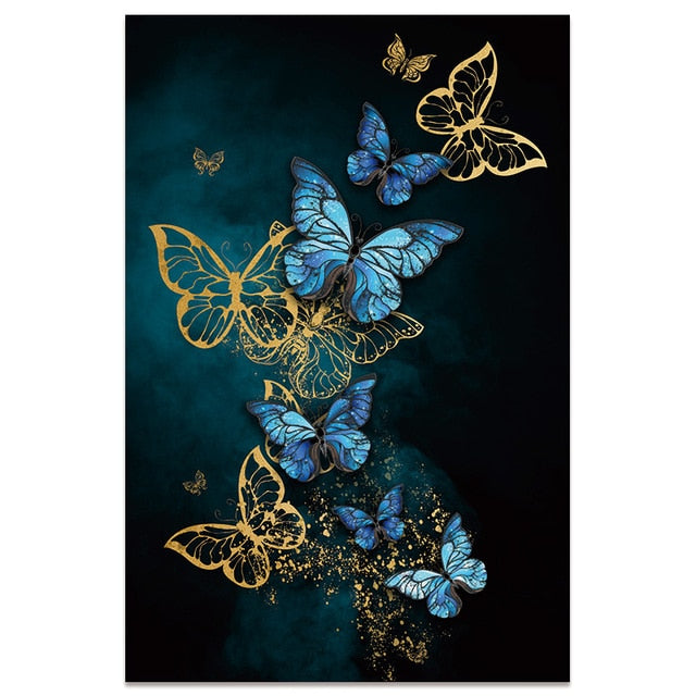 Blue and Gold Butterfly Wall Art