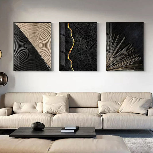 Arte de pared en lienzo retro negro y dorado