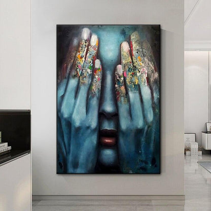 Art mural Canvas Femme avec main au visage