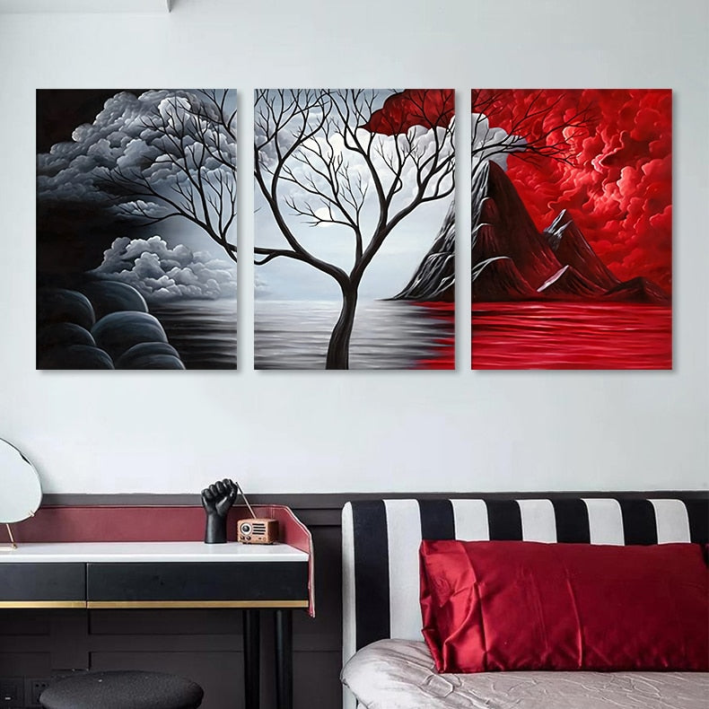 Set of 3 Canvas Clouds and Trees