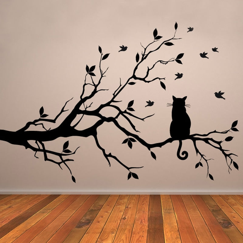 Cat on a branch wall sticker