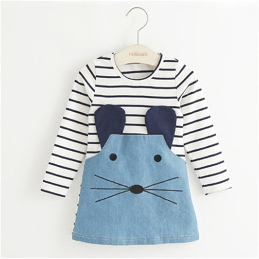 Striped dress with long or short sleeves - 2T to 8 years old