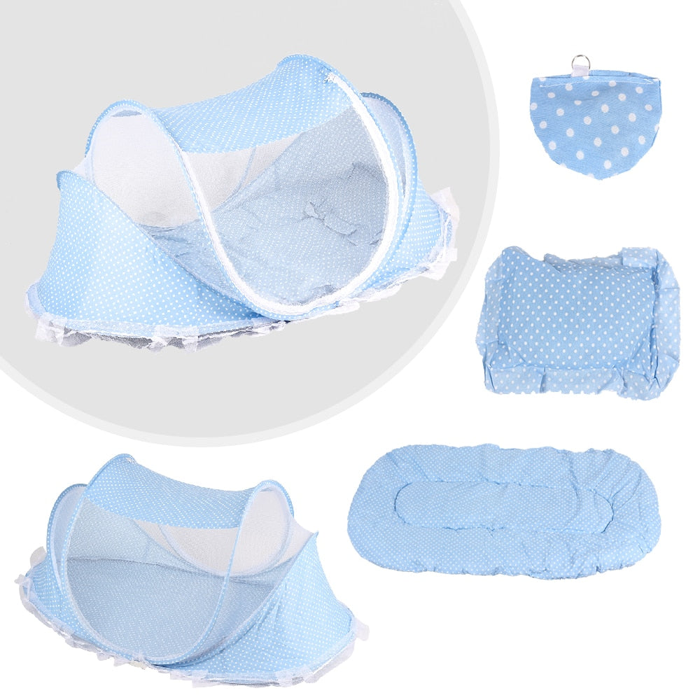 Travel cot with mosquito net