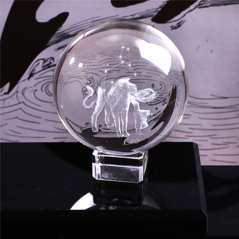 Sphere with 3D zodiac signs, laser engraved